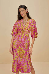 Pineapple Tapestry Pink Midi Dress