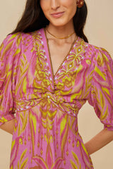 Pineapple Tapestry Pink Midi Dress