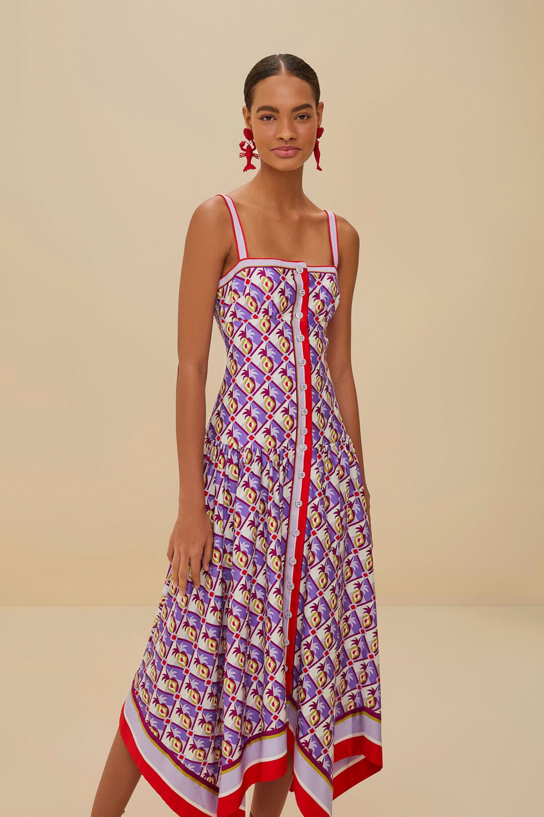 Multicolor Graphic Pineapple Scarf Organic Cotton Midi Dress