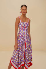 Multicolor Graphic Pineapple Scarf Organic Cotton Midi Dress