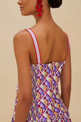 Multicolor Graphic Pineapple Scarf Organic Cotton Midi Dress