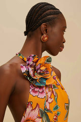 Orange Wonderful Bouquet Maxi Dress