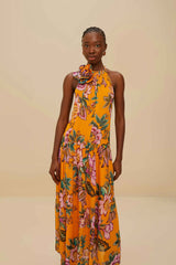 Orange Wonderful Bouquet Maxi Dress