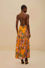 Orange Wonderful Bouquet Maxi Dress