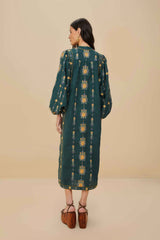 Green Pineapple Embroidered Euroflax™ Premium Linen Tunic Maxi Dress