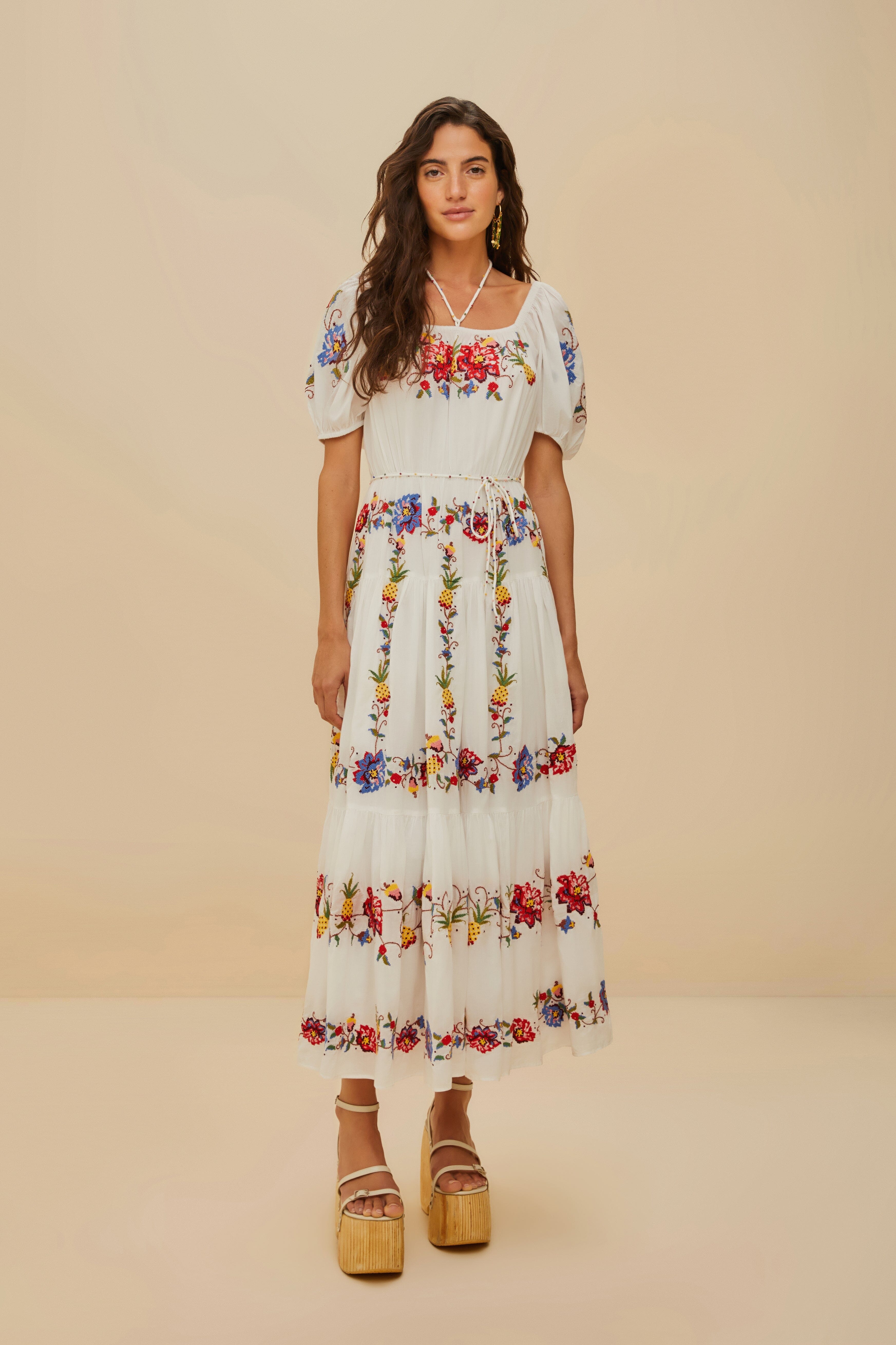Off-White Tropical Porcelain Embroidered Maxi Dress