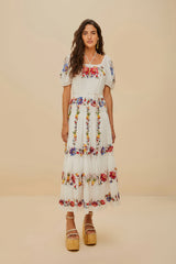 Off-White Tropical Porcelain Embroidered Maxi Dress