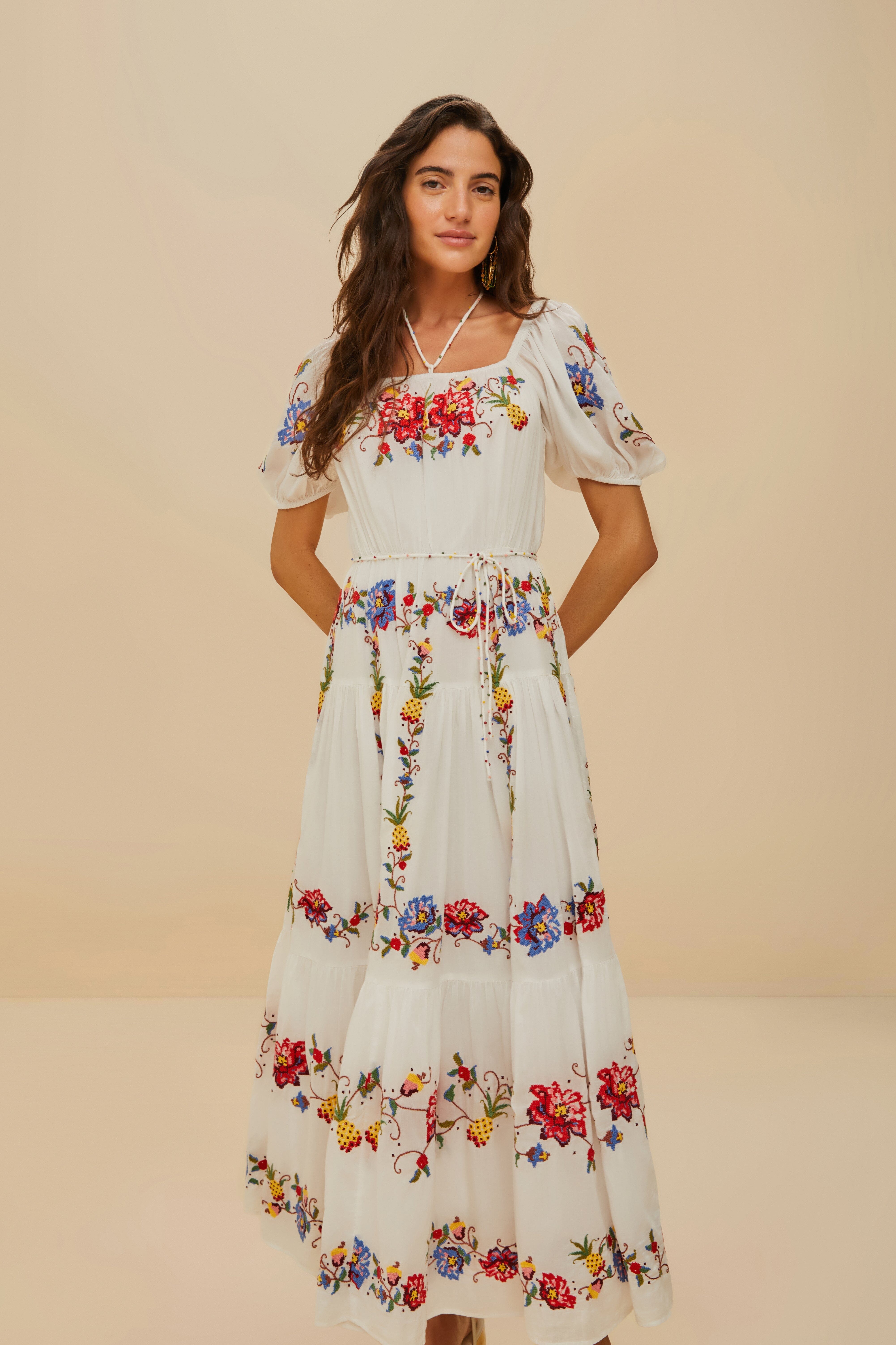 Off-White Tropical Porcelain Embroidered Maxi Dress