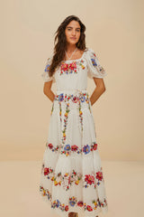 Off-White Tropical Porcelain Embroidered Maxi Dress