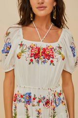 Off-White Tropical Porcelain Embroidered Maxi Dress