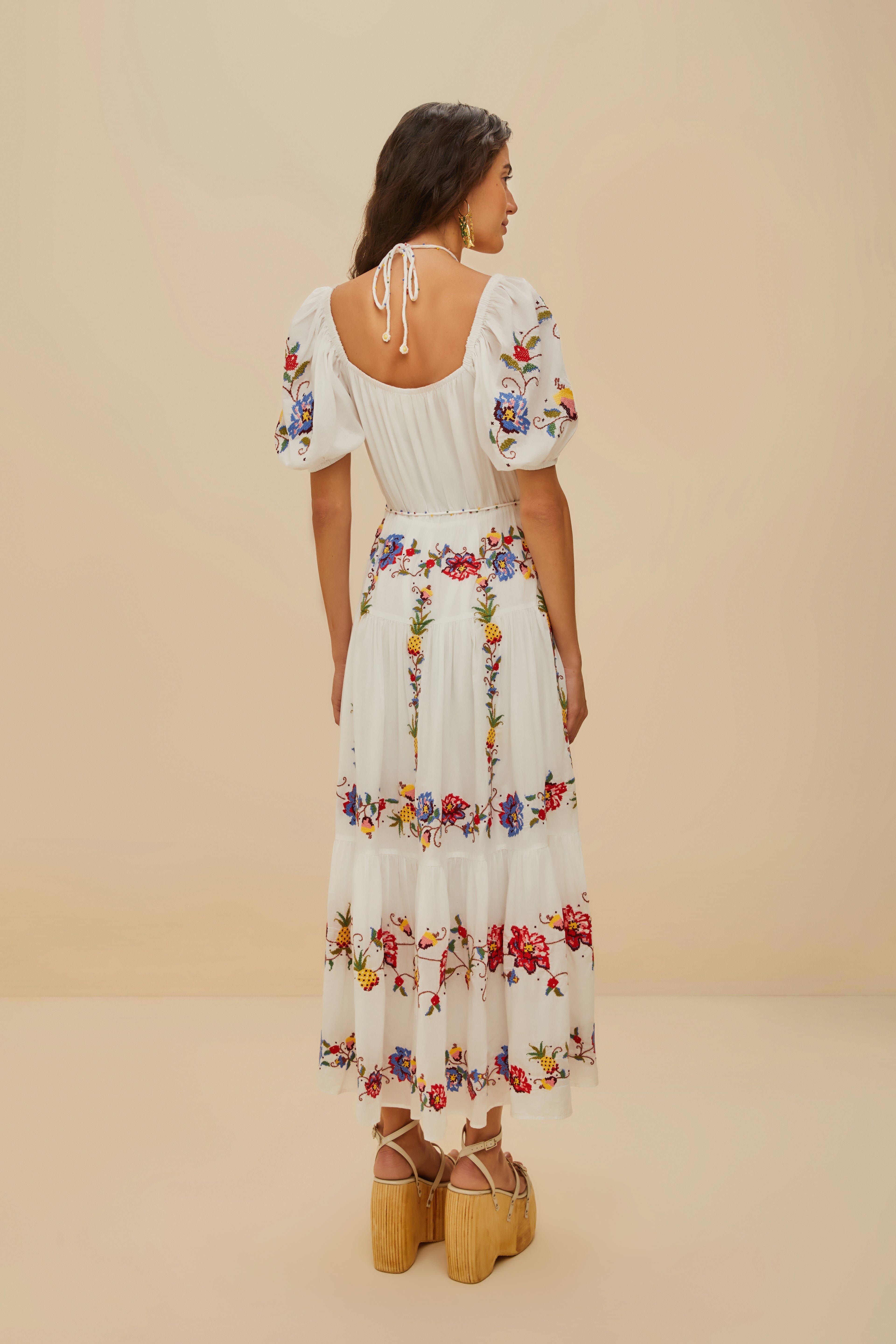 Off-White Tropical Porcelain Embroidered Maxi Dress