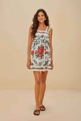 Off-White Flower Tapestry Mini Dress