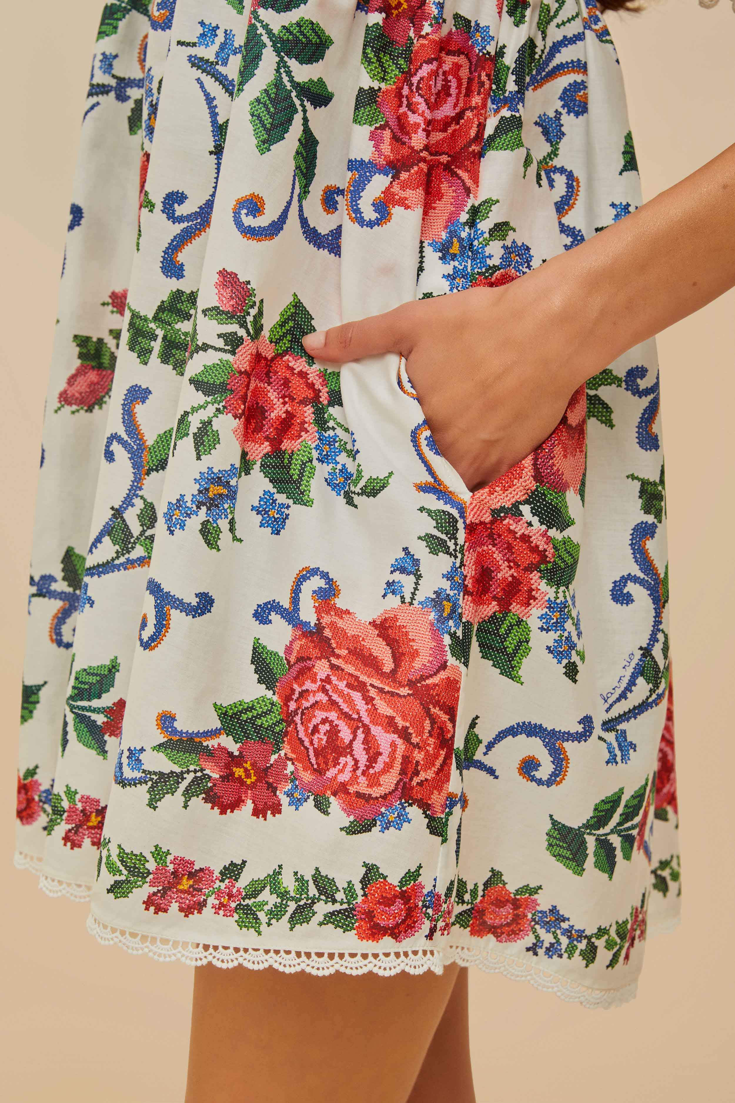 Off-White Flower Tapestry Mini Dress