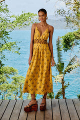 Coconut Tree Tapestry Macrame Yoke Maxi Dress