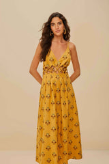 Coconut Tree Tapestry Macrame Yoke Maxi Dress
