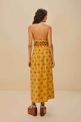 Coconut Tree Tapestry Macrame Yoke Maxi Dress