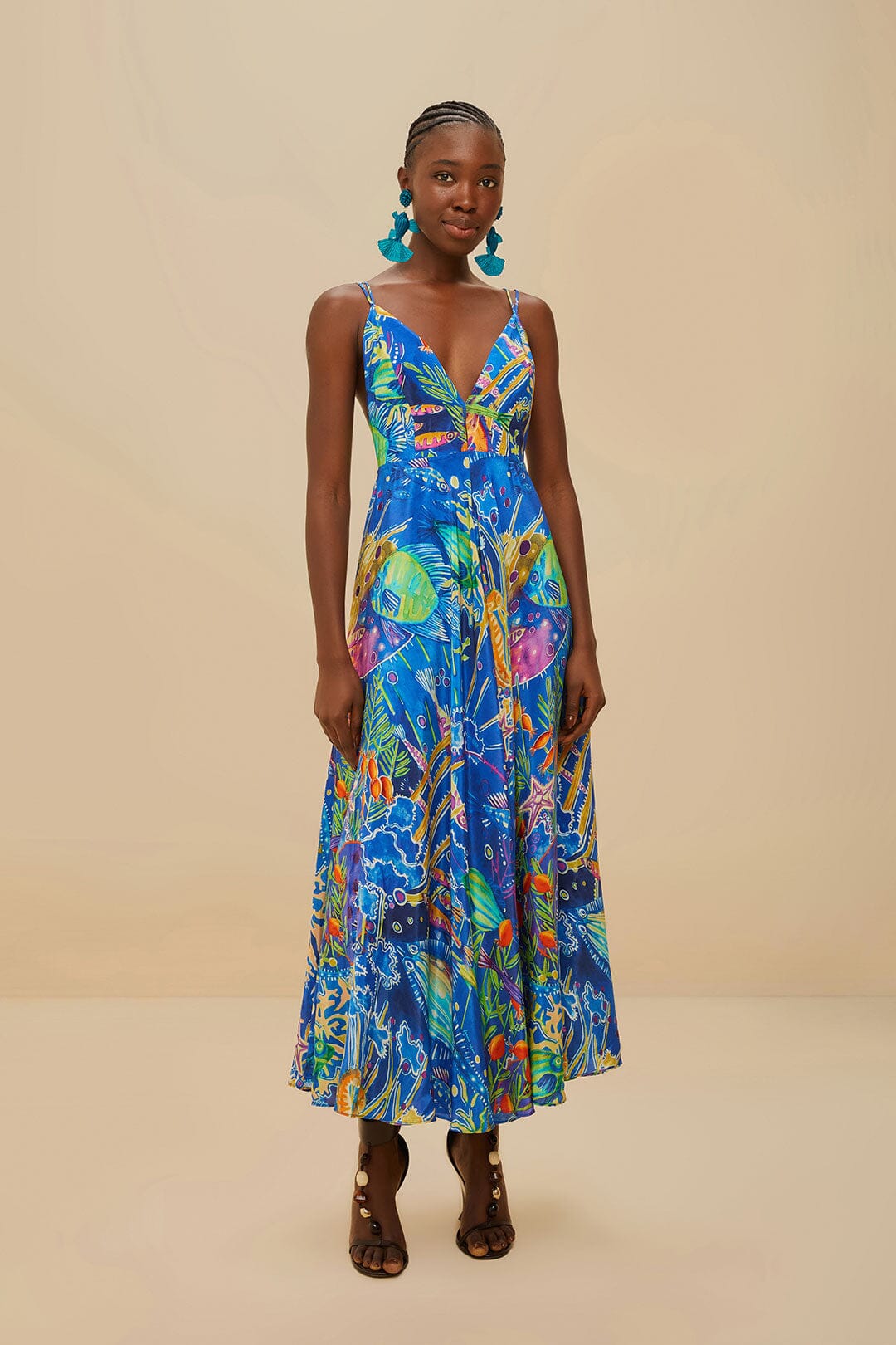 Blue Sea Life Sleeveless Maxi Dress