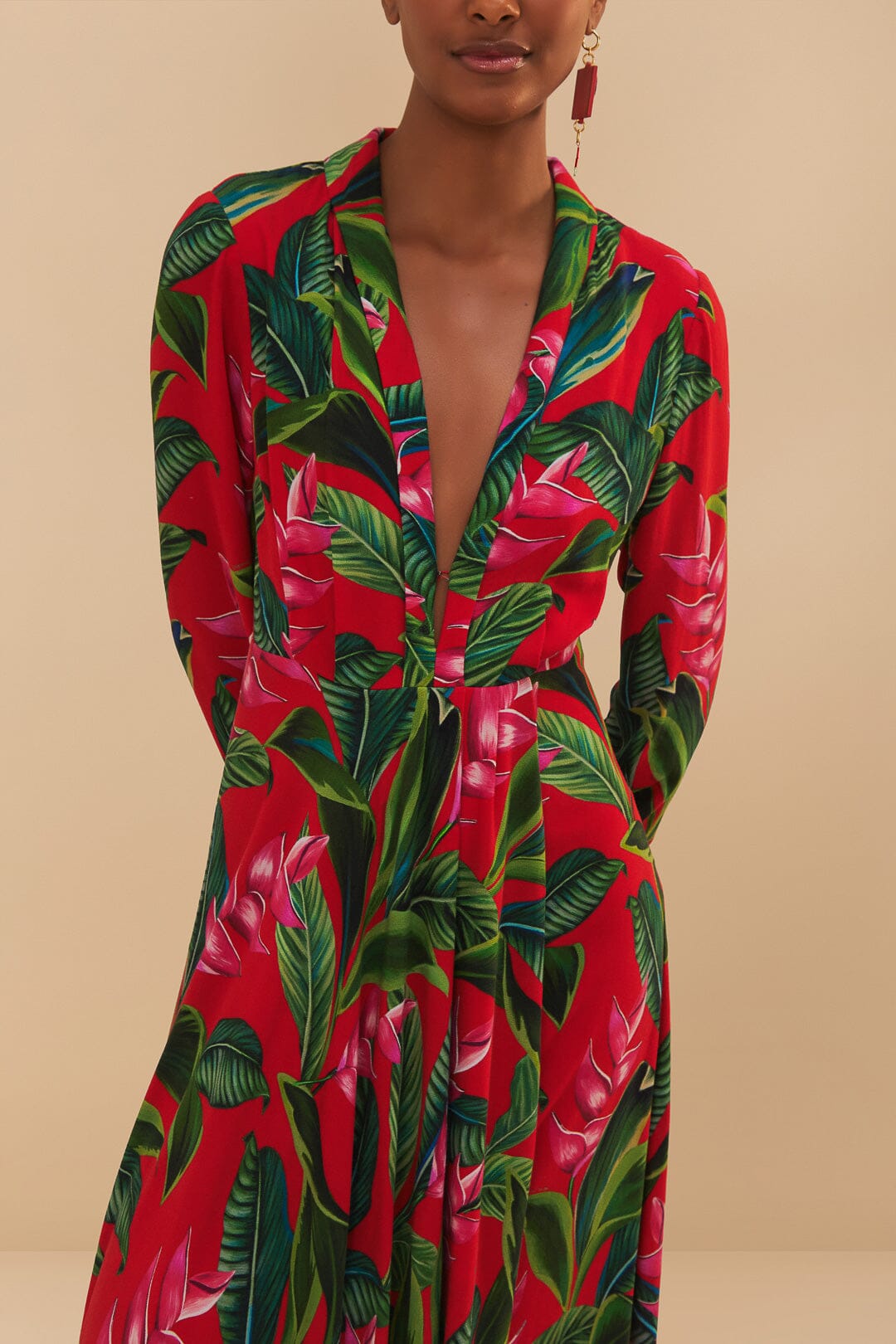 Red Dream Garden Long Sleeve Maxi Dress