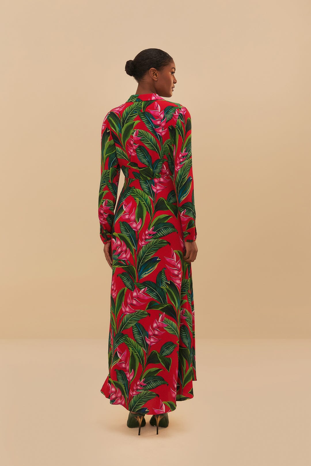 Red Dream Garden Long Sleeve Maxi Dress
