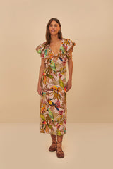 Pink Into The Jungle Euroflax™ Premium Linen Midi Dress