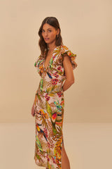 Pink Into The Jungle Euroflax™ Premium Linen Midi Dress