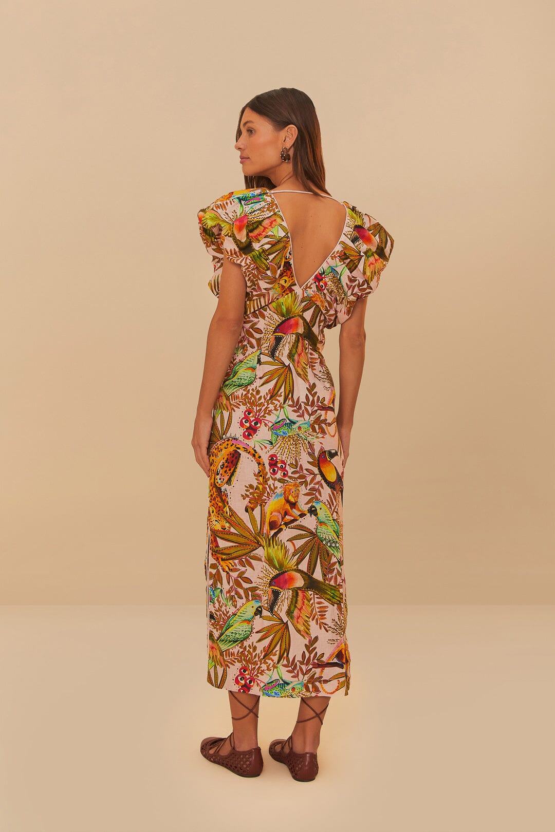 Pink Into The Jungle Euroflax™ Premium Linen Midi Dress