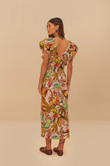 Pink Into The Jungle Euroflax™ Premium Linen Midi Dress