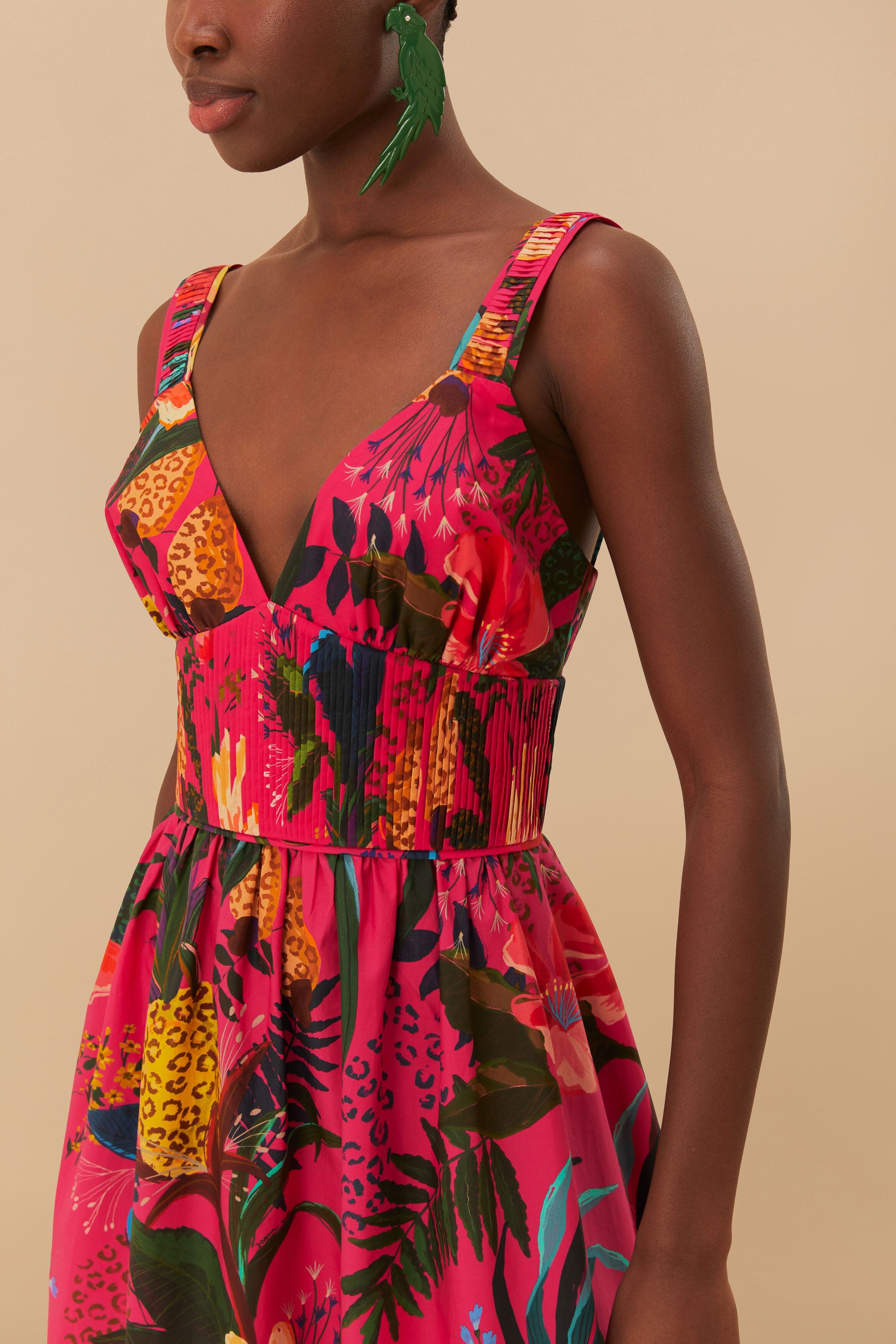 Pink Leopard Flowers Organic Cotton Midi Dress