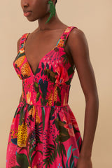 Pink Leopard Flowers Organic Cotton Midi Dress