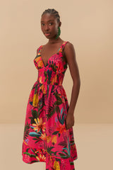 Pink Leopard Flowers Organic Cotton Midi Dress