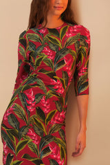 Red Dream Garden Jersey Midi Dress