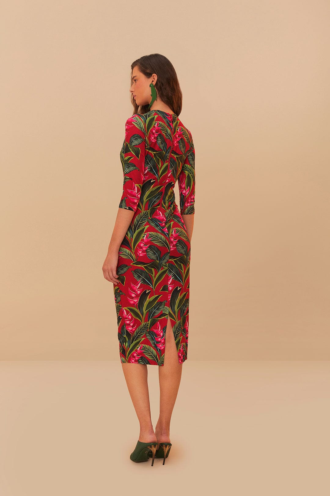 Red Dream Garden Jersey Midi Dress