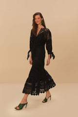 Black Morada Boa Guipure Maxi Dress