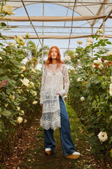 Off-White Nautical Guipure Long Sleeve Midi Dress