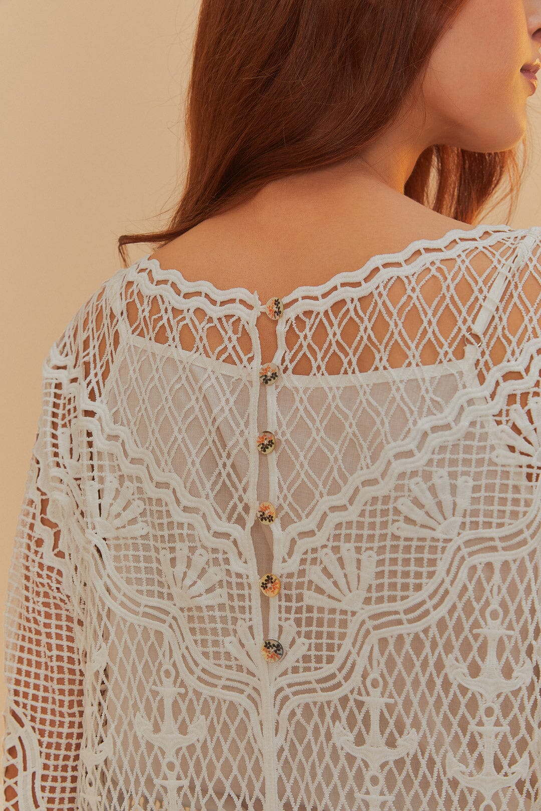 Off-White Nautical Guipure Long Sleeve Midi Dress