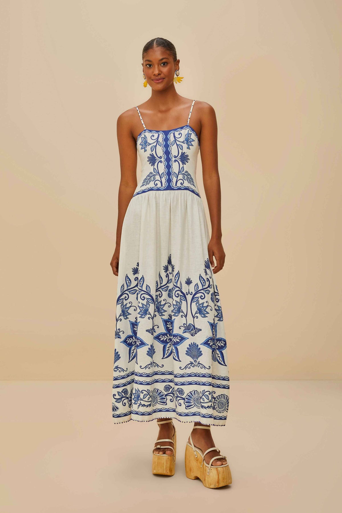 Off-White Shell Garden LENZING™ ECOVERO™ Euroflax™ Midi Dress