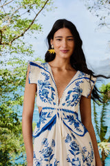 Off-White Porcelain Garden Butterlfy LENZING™ ECOVERO™ Euroflax™ Midi Dress