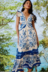 Off-White Porcelain Garden Butterlfy LENZING™ ECOVERO™ Euroflax™ Midi Dress