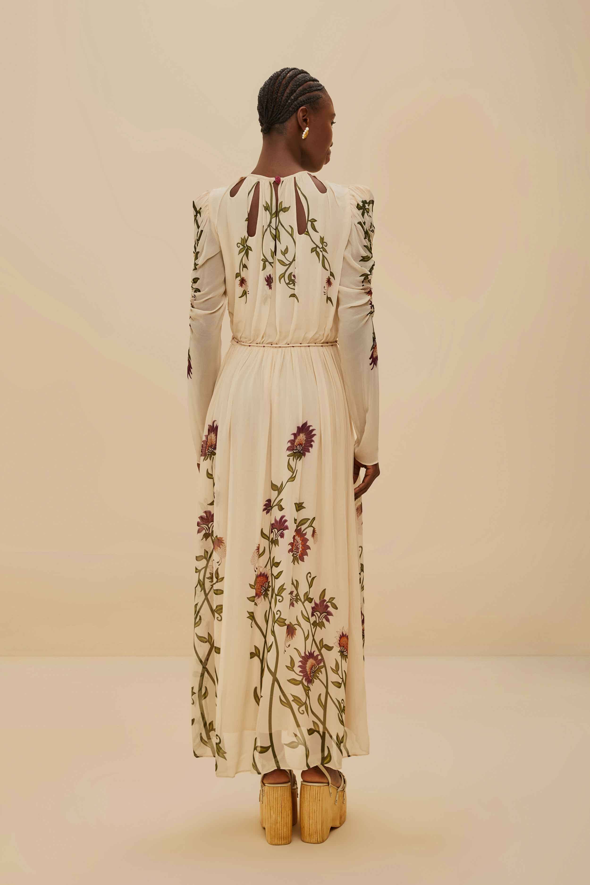 Multicolor Romantic Nature Long Sleeve Maxi Dress