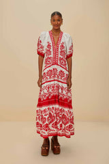 Off-White Boho Garden Short Sleeve Midi Dress