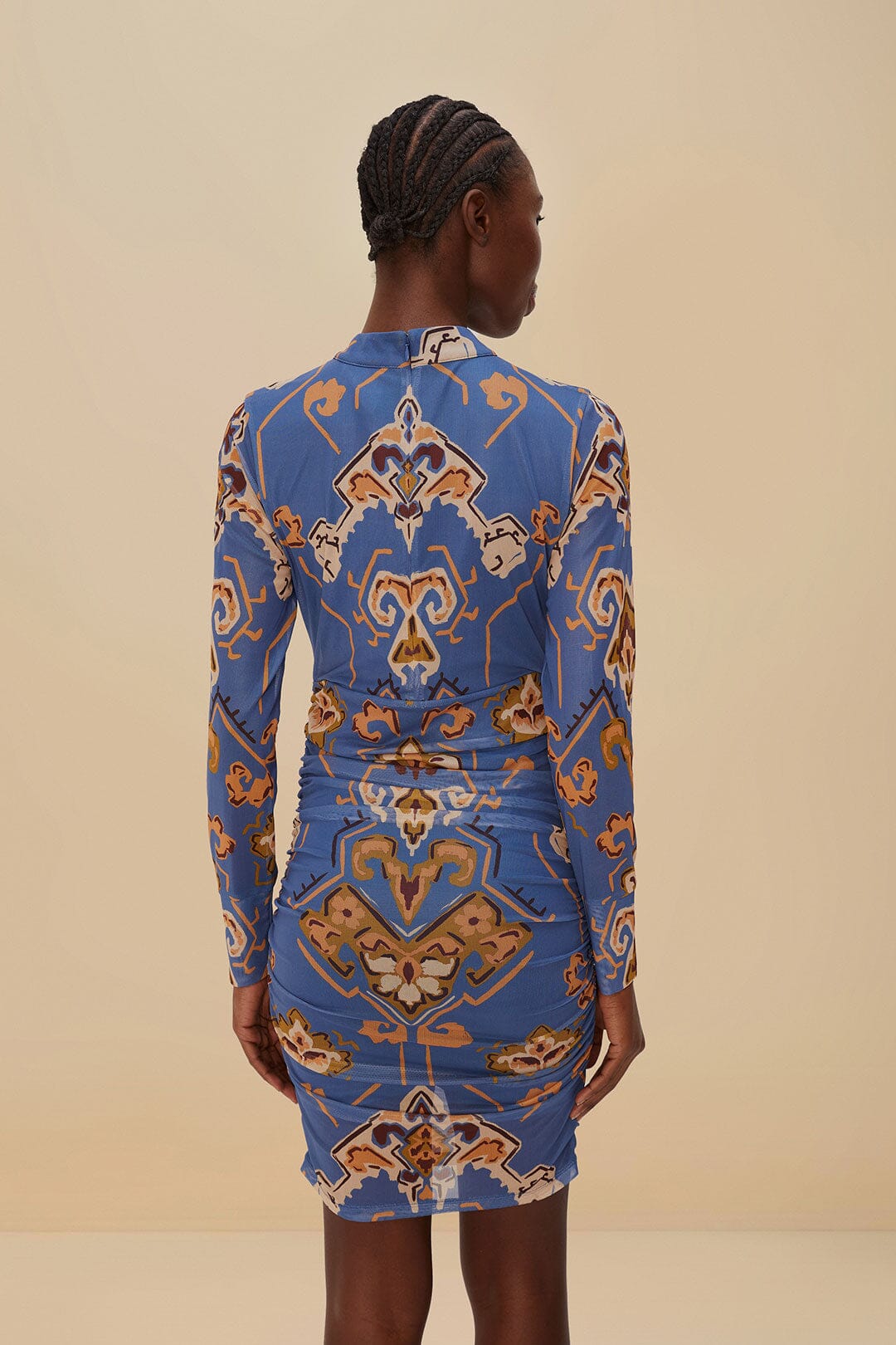 Blue Ornament Floral Tulle Mini Dress