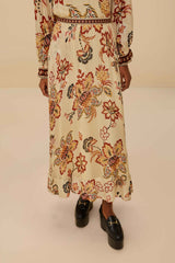 Sand Aura Floral Midi Skirt