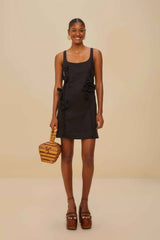 Black Sleeveless Euroflax™ Premium Linen Mini Dress