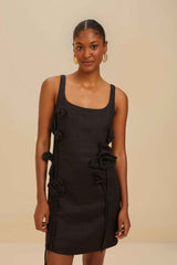 Black Sleeveless Euroflax™ Premium Linen Mini Dress