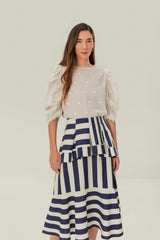 Blue Mixed Stripes Midi Skirt