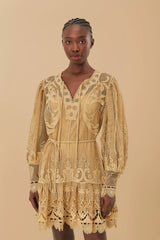 Sand Tropical Flight Guipure Mini Dress