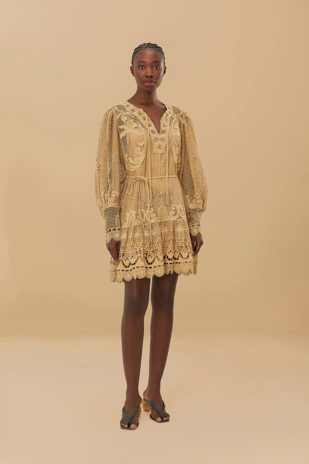 Sand Tropical Flight Guipure Mini Dress