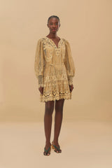 Sand Tropical Flight Guipure Mini Dress