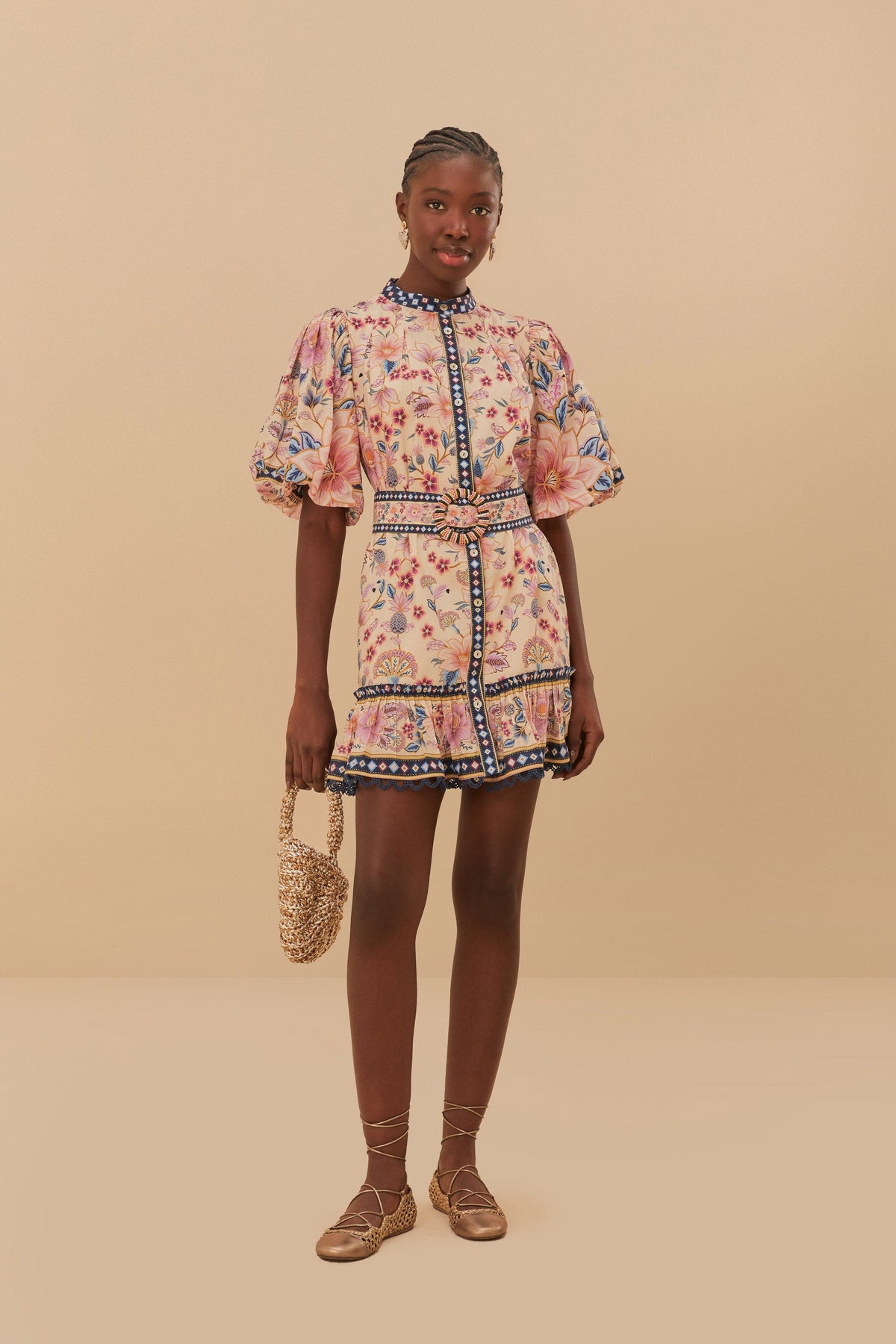 Cream Superbloom Tapestry Puff Sleeve Mini Dress