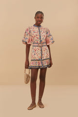 Cream Superbloom Tapestry Puff Sleeve Mini Dress
